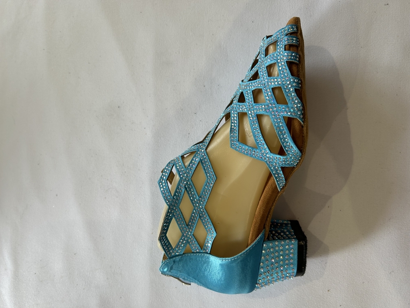 BB-20-T -Turquoise satin diamantés bootie