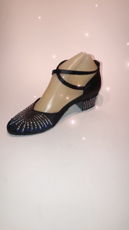 756-BK -Black satin close toe with two colour diamanté 