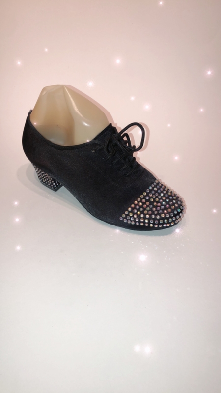 3020 -Black lace up with diamanté toe