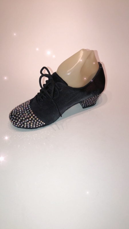 3020 -Black lace up with diamanté toe