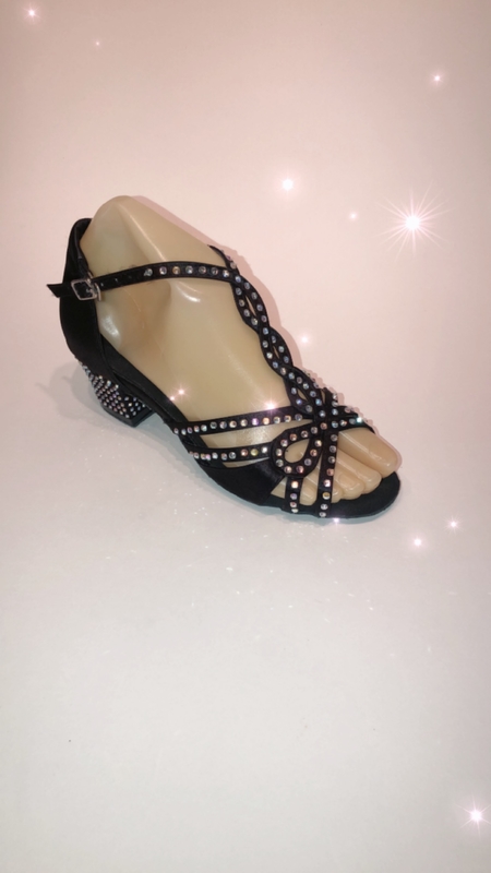 1434-Bk -Black satin diamanté sandal