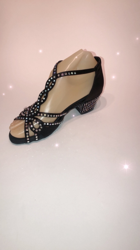 1434-Bk -Black satin diamanté sandal