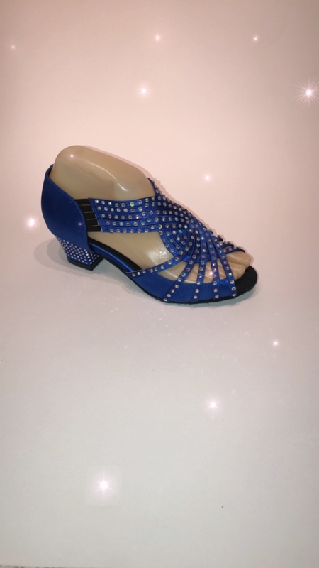 1578-B -Blue satin diamanté pull on sandal