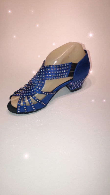 1578-B -Blue satin diamanté pull on sandal