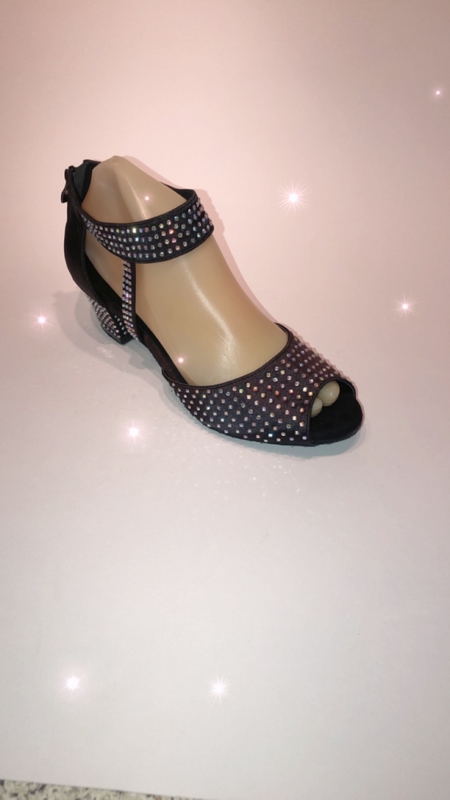 BB-10-BK -Diamanté Black satin open toe high ankle strap zip up