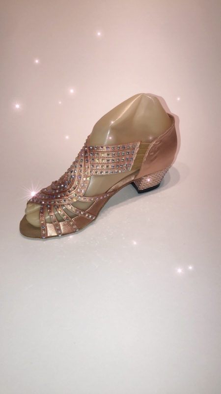 1578-F -Flesh diamanté satin Pull on sandal most popular design