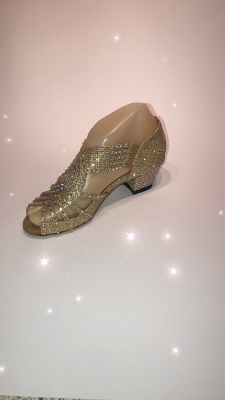 1578-GD -Gold sparkle diamanté pull on sandals