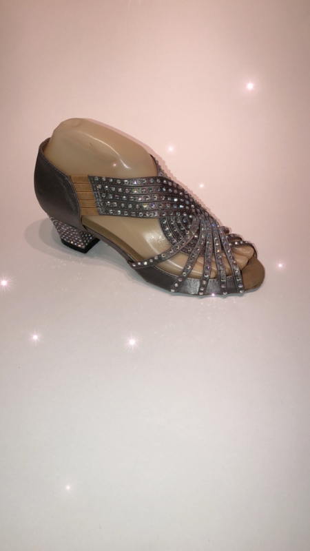 1578-GY -Grey satin diamanté pull on sandals 