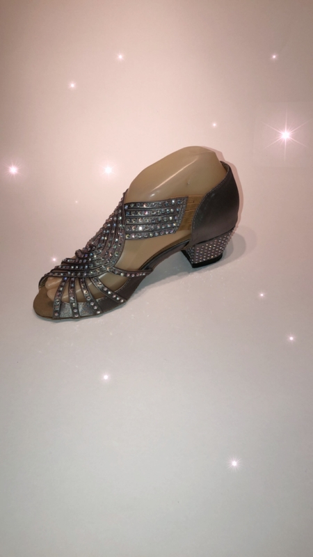 1578-GY -Grey satin diamanté pull on sandals 