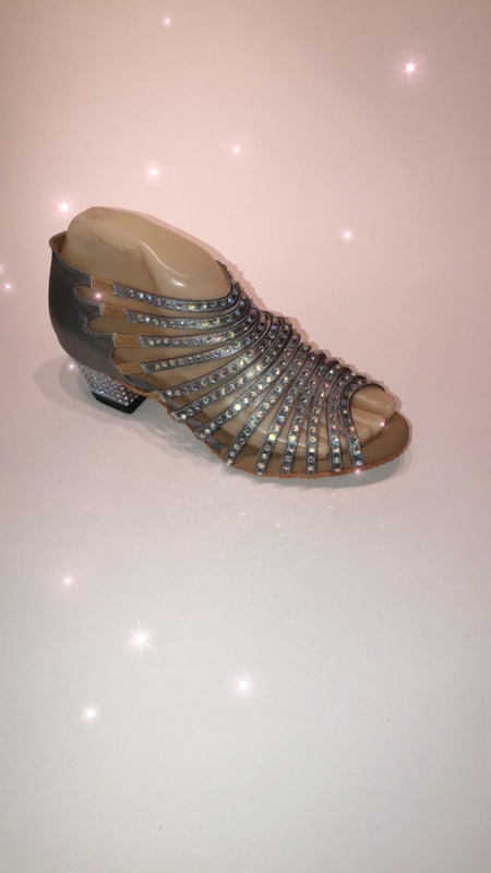 1582-GY -grey satin strappy diamanté pull on sandals 