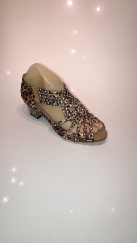 1578-L-Leopard print satin diamanté pull on sandal