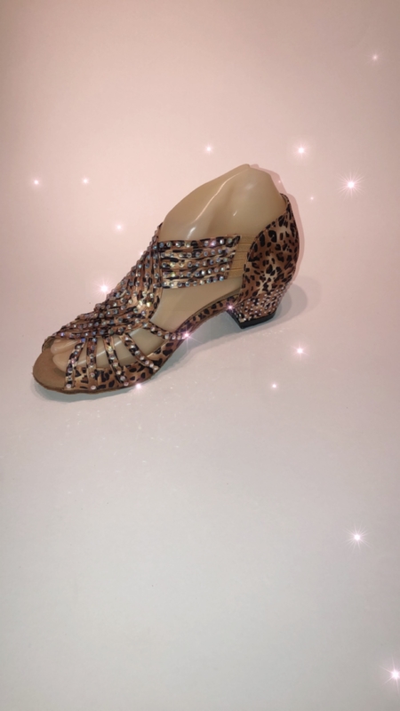 1578-L-Leopard print satin diamanté pull on sandal