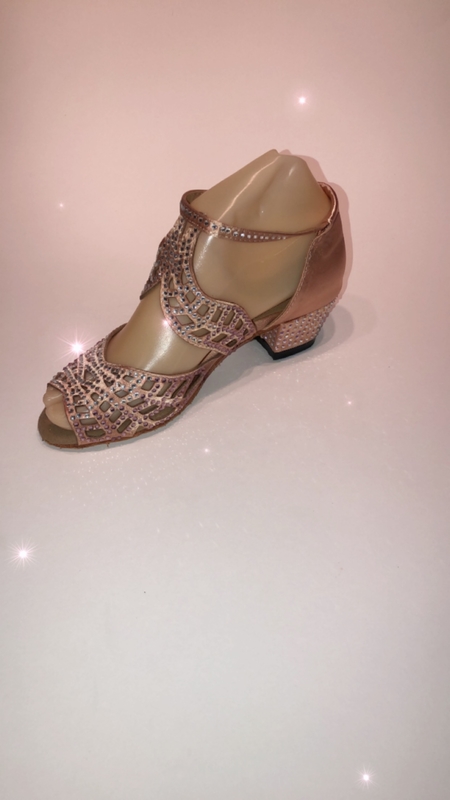 291531 -Nude satin pink diamanté high crossover strap sandal