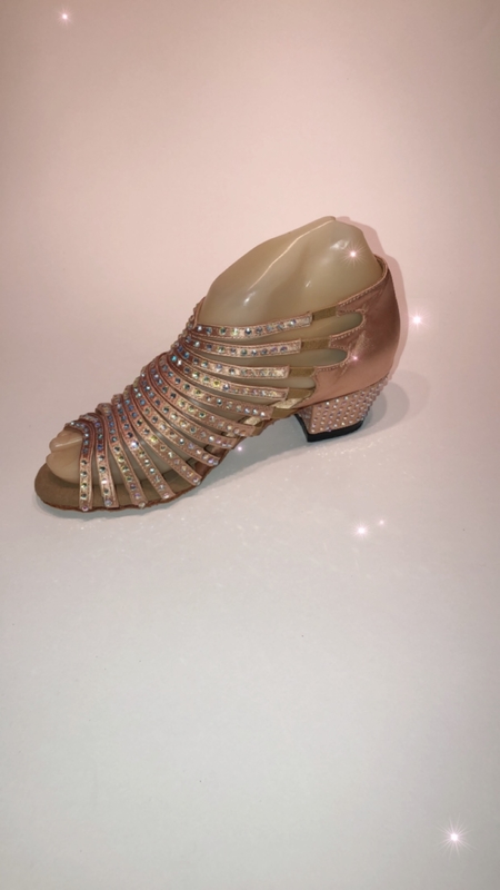 1582-F -Flesh Satin strappy diamante pull on sandal