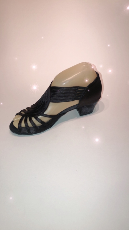 1578-ND -Plain black satin Pull on sandal