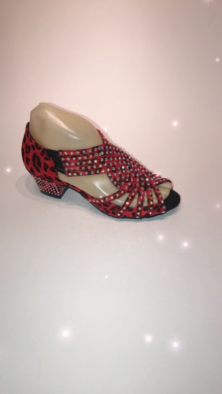 1578-RP -Red puma diamanté pull on sandal 