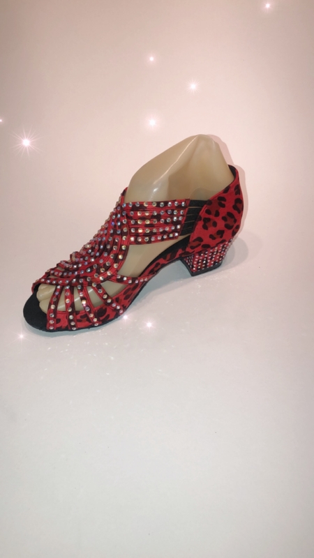 1578-RP -Red puma diamanté pull on sandal 