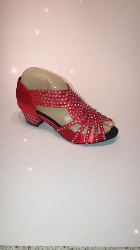 1578--R -Red satin diamanté pull on sandal