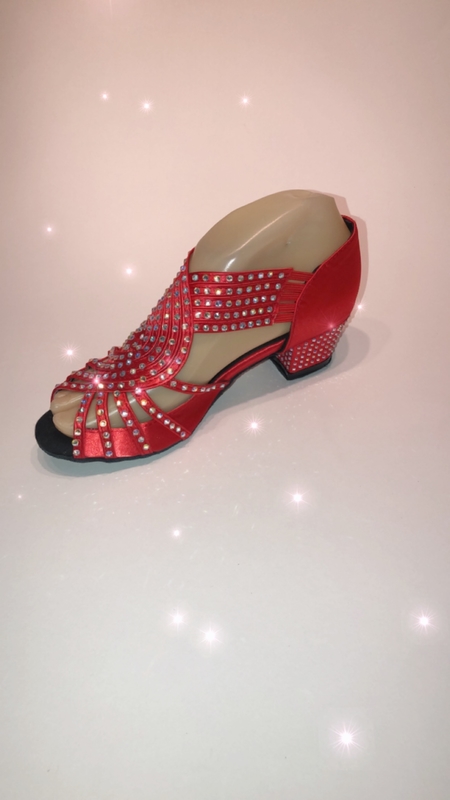 1578--R -Red satin diamanté pull on sandal