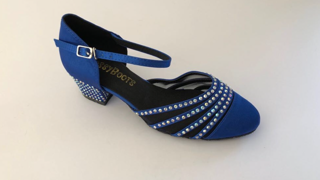 771 -Royal blue satin closed toe shoe Diamond encrusted