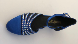 771 -Royal blue satin closed toe shoe Diamond encrusted