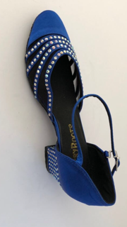 771 -Royal blue satin closed toe shoe Diamond encrusted