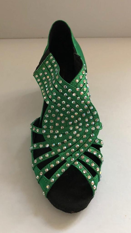 1578-GN -Green satin diamanté pull on sandal