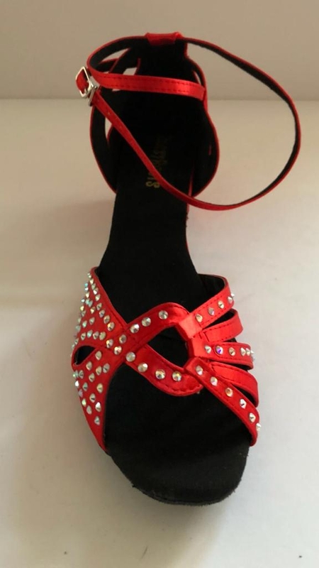 1495-R -Red satin diamanté sandal 