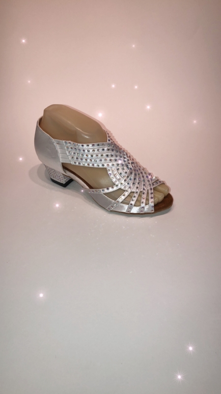 1578-WH -White satin diamanté pull on sandal