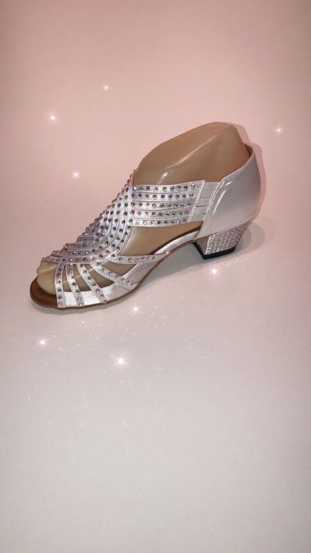 1578-WH -White satin diamanté pull on sandal