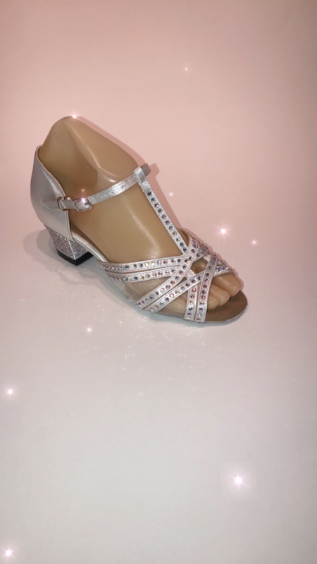 201544 -White satin sandal t-bar mesh and diamanté 