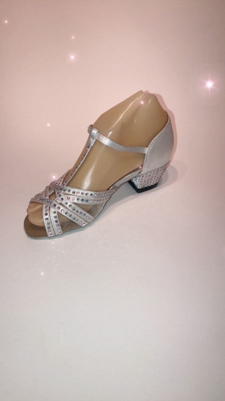 201544 -White satin sandal t-bar mesh and diamanté 