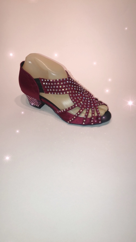 1578-W -Wine satin diamanté pull on sandals Most popular design