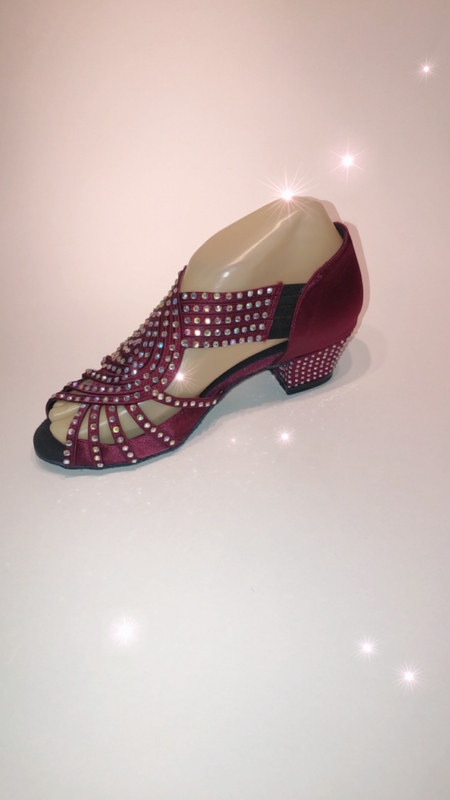 1578-W -Wine satin diamanté pull on sandals Most popular design